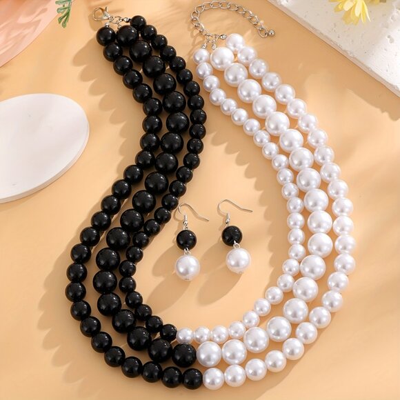 Elegant Black and White Necklace with Beaded Strands - Picture 7 of 12
